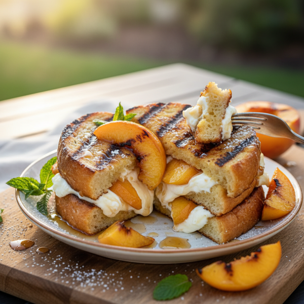 Grilled Peach & Cream Cheese Stuffed Brioche French Toast recipe