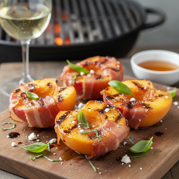 Grilled Peaches Wrapped in Prosciutto recipe