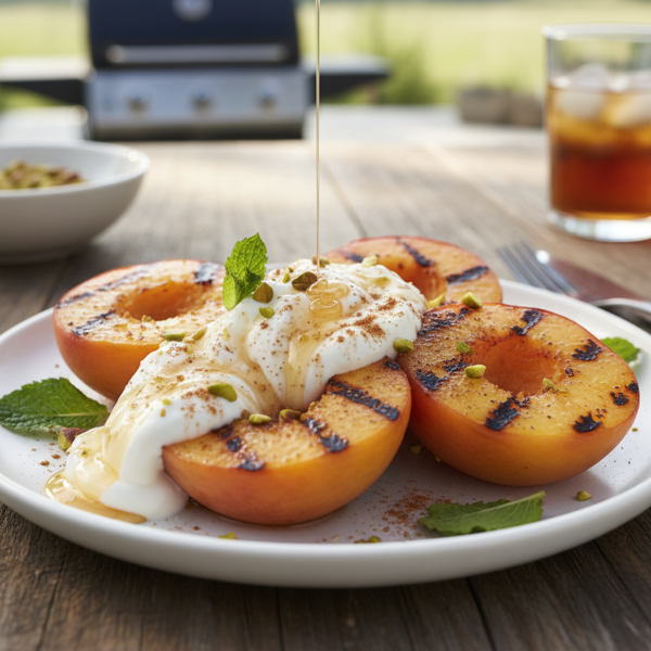 Grilled Peaches with Honey-Cinnamon Greek Yogurt recipe