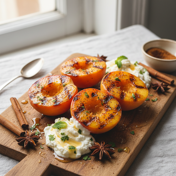 Grilled Peaches with Vanilla Spice Rub and Creamy Goat Cheese recipe