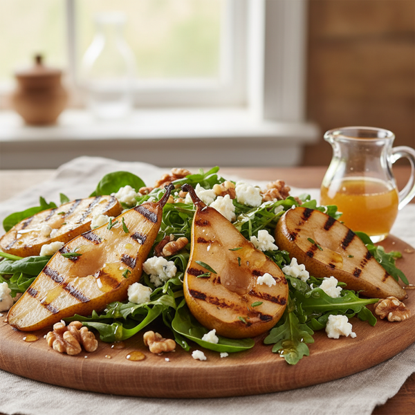 Grilled Pear Salad with Gorgonzola, Toasted Walnuts & Honey Vinaigrette recipe
