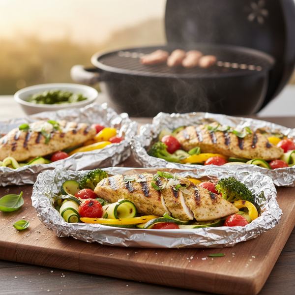 Grilled Pesto Chicken Packets with Fresh Vegetables recipe