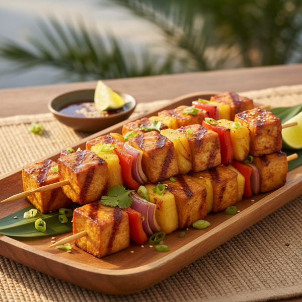 Grilled Polynesian Tofu & Pineapple Kebabs recipe