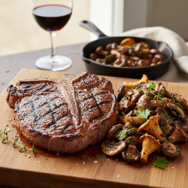 Grilled Porterhouse Steak with Savory Wild Mushroom Medley recipe
