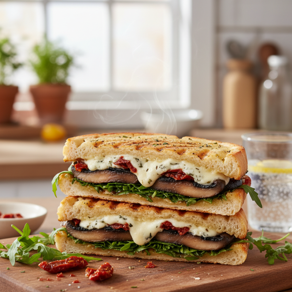 Grilled Portobello Panini with Gorgonzola and Sun-Dried Tomato Delight recipe