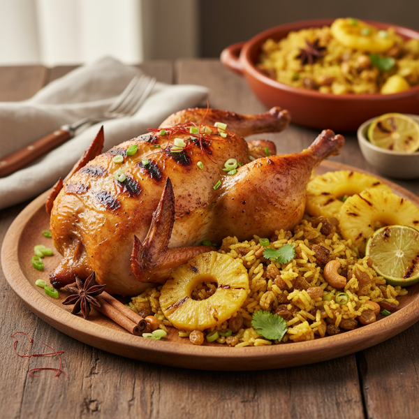 Grilled Rock Cornish Game Hens with Curried Pineapple Stuffing recipe