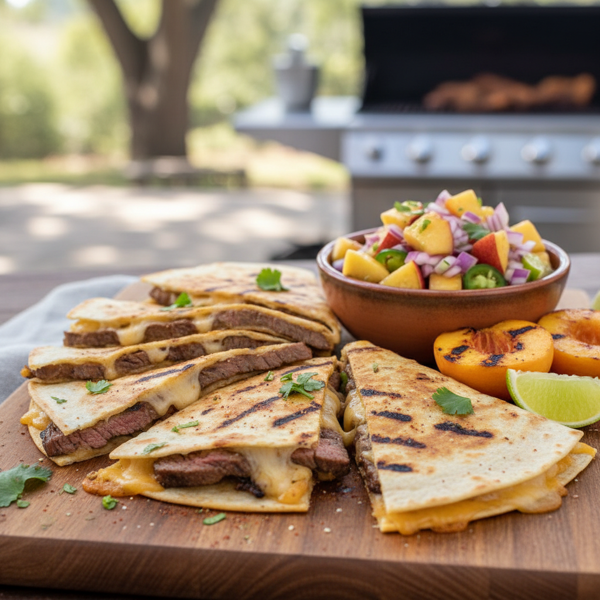 Grilled Steak Quesadillas with Spicy Peach Salsa recipe