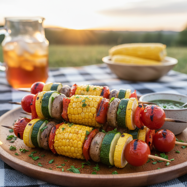 Grilled Summer Vegetable Kabobs with Corn recipe