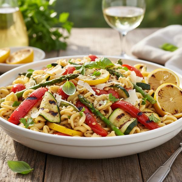 Grilled Summer Vegetable Pasta with Garlic and Parmesan recipe
