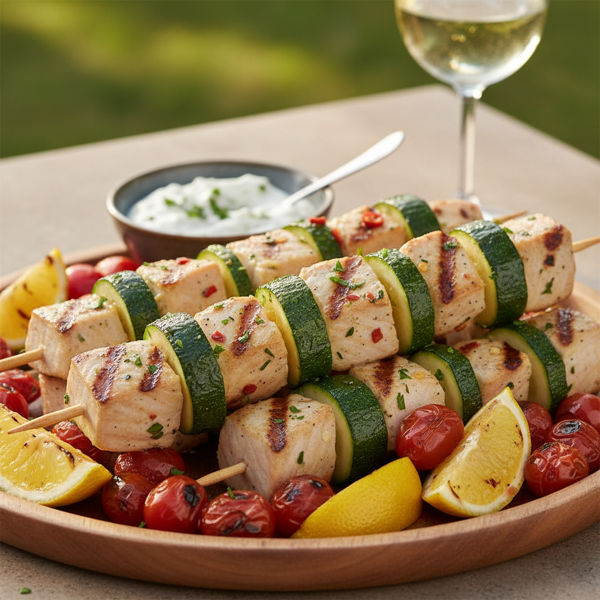 Grilled Swordfish and Zucchini Delight Kebabs recipe
