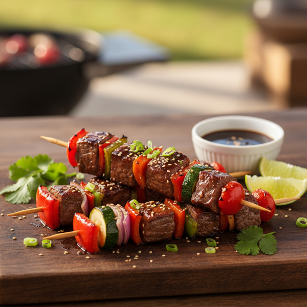 Grilled Teriyaki Beef Skewers with Veggies recipe
