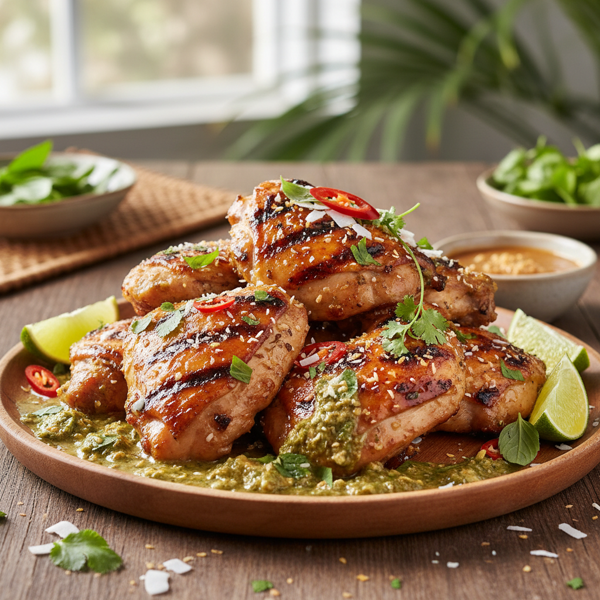 Grilled Thai Coconut Chicken Thighs with Herbaceous Marinade recipe