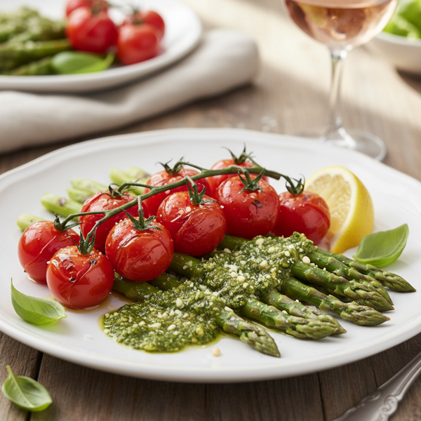 Grilled Tomato and Asparagus Delight with Herbed Pesto recipe