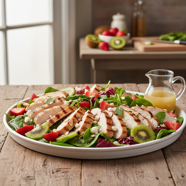 Grilled Turkey & Chicken Mixed Greens Salad with Kiwi and Strawberries recipe