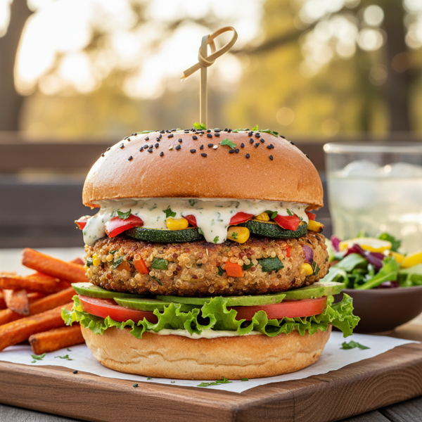 Grilled Vegetable & Quinoa Fusion Burgers recipe