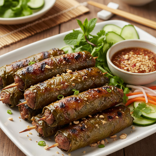 Grilled Vietnamese Beef Rolls in Grape Leaves recipe
