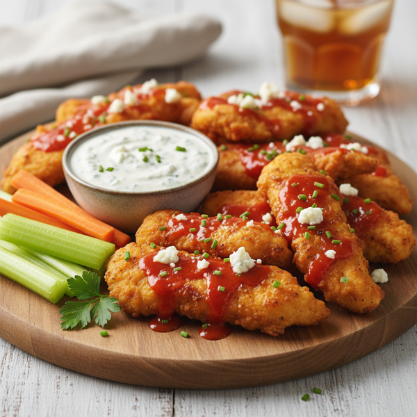 Guilt-Free Baked Buffalo Chicken Tenders with Creamy Blue Cheese Dip recipe