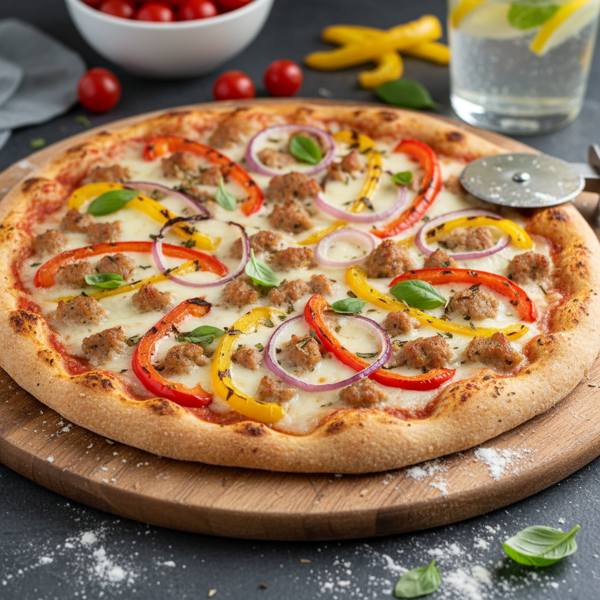 Guilt-Free Turkey Sausage & Sweet Pepper Pizza recipe