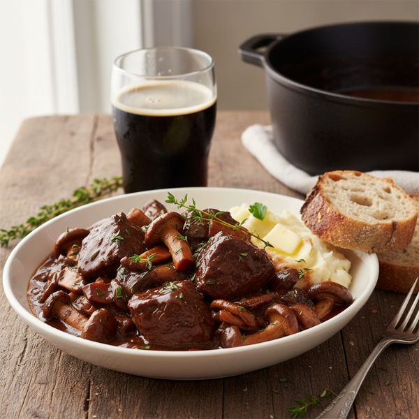 Guinness-Braised Beef with Savory Mushrooms recipe