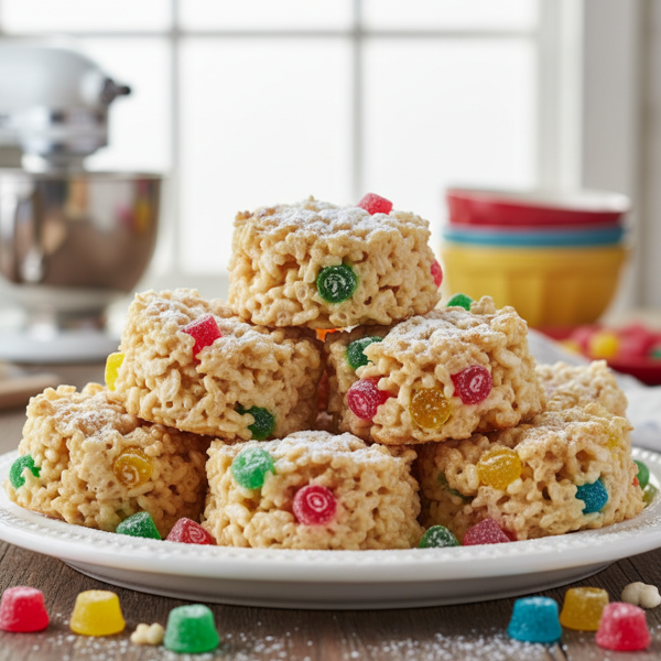 Gumdrop-Stuffed Rice Krispie Treats recipe