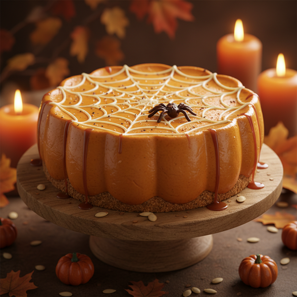 Halloween Pumpkin Spider Web Cheesecake recipe