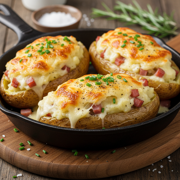 Ham and Swiss Divine Baked Potatoes recipe