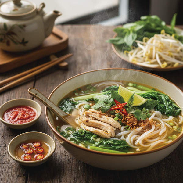 Hanoi-Style Chicken and Greens Noodle Soup recipe