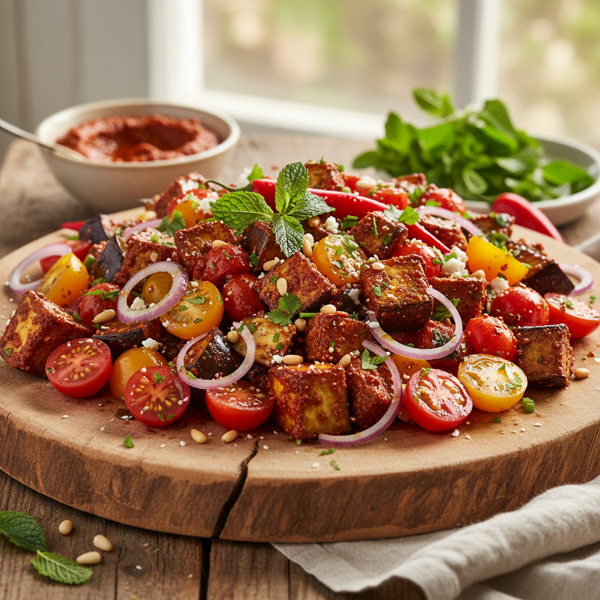 Harissa-Spiced Aubergine and Tomato Salad recipe