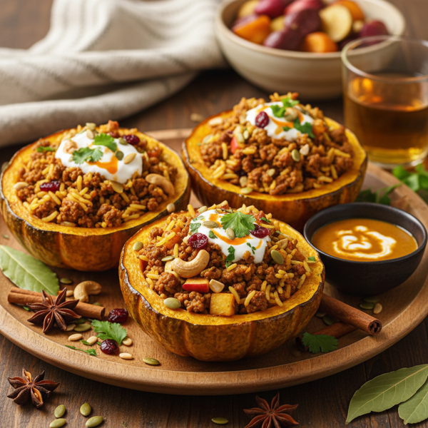 Harvest Curried Beef and Rice-Stuffed Acorn Squash recipe