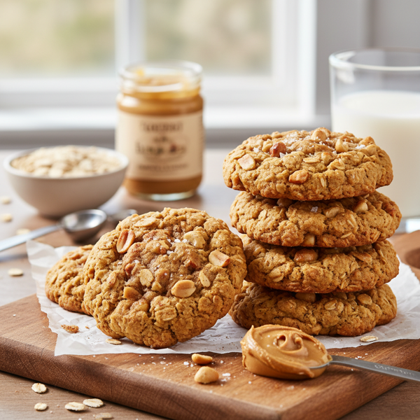 Healthier Chunky Peanut Butter Oatmeal Cookies recipe