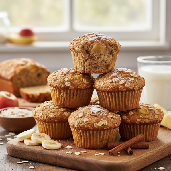 Healthy Apple-Banana Muffins with Oats (No Fat, No Refined Sugar, Vegan) recipe