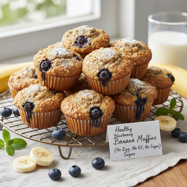 Healthy Blueberry Banana Muffins (No Egg, No Oil, No Sugar) recipe