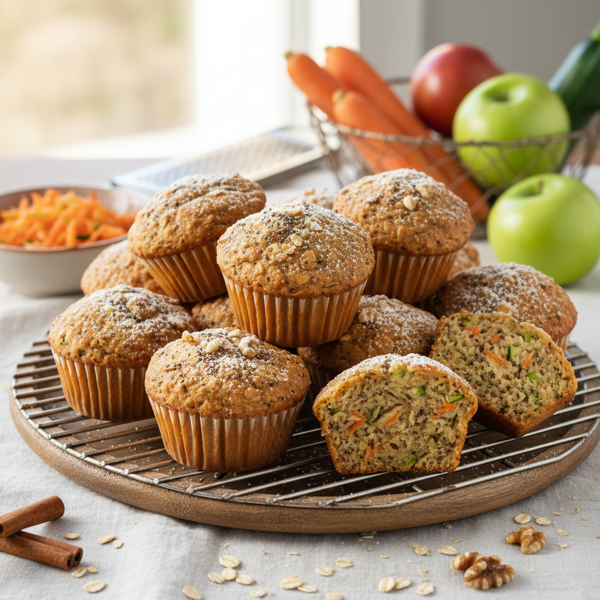 Healthy Carrot Zucchini Apple Muffins recipe