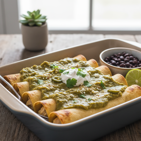 Healthy Chicken Enchiladas with Green Chili Cream Sauce recipe