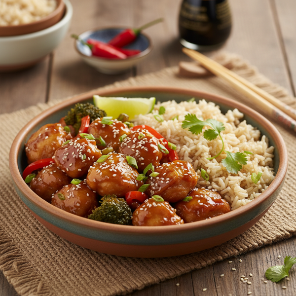 Healthy General Tso's Chicken with Brown Rice recipe