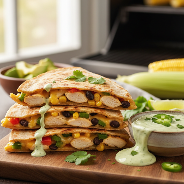 Healthy Grilled Chicken Quesadillas with Creamy Jalapeño Sauce recipe
