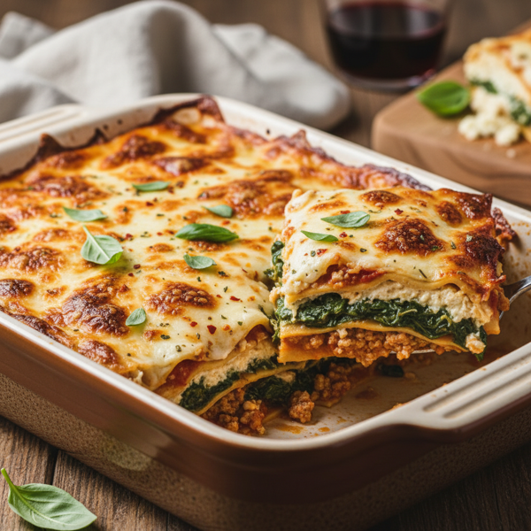 Healthy Ground Turkey & Spinach Lasagna recipe