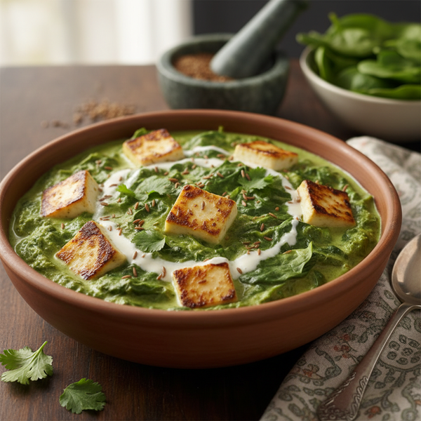 Healthy Saag Paneer with Spinach and Low-Fat Cream recipe