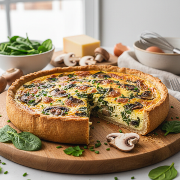 Healthy Spinach and Mushroom Swiss Quiche recipe