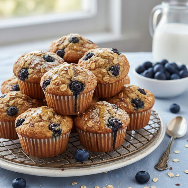 Healthy Wholesome Blueberry Oatmeal Muffins recipe