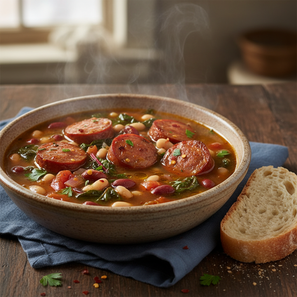 Hearty Andouille Sausage and Swiss Chard Bean Soup recipe