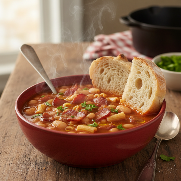 Hearty Bacon & Bean Pasta Soup recipe