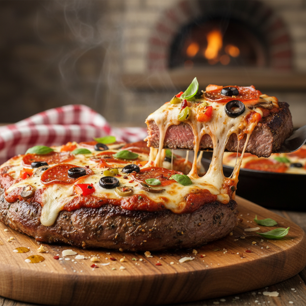 Hearty Baked Pizza Steak Delight recipe