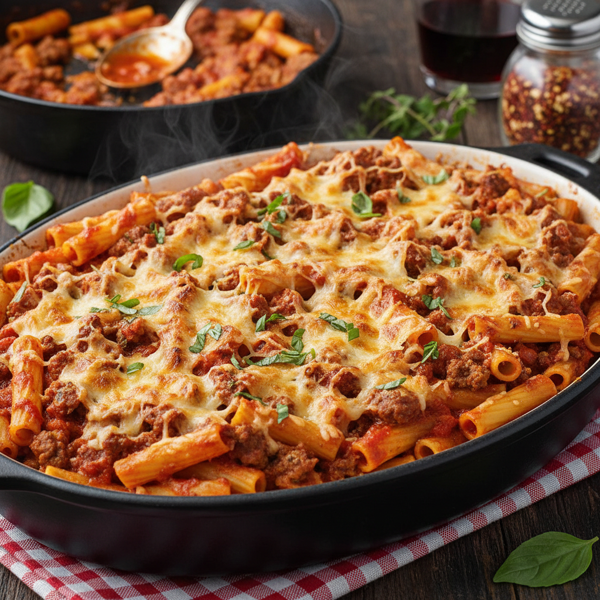 Hearty Baked Ziti with Savory Meat Sauce recipe