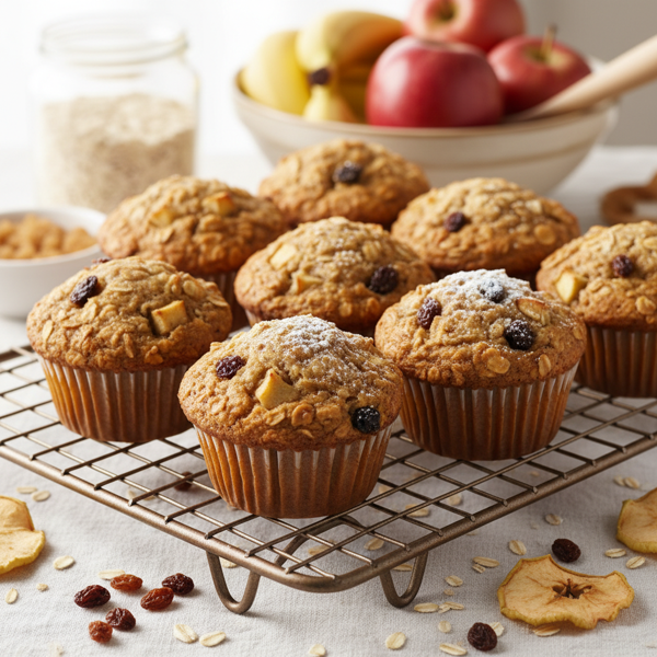 Hearty Banana Apple Raisin Oatmeal Muffins recipe