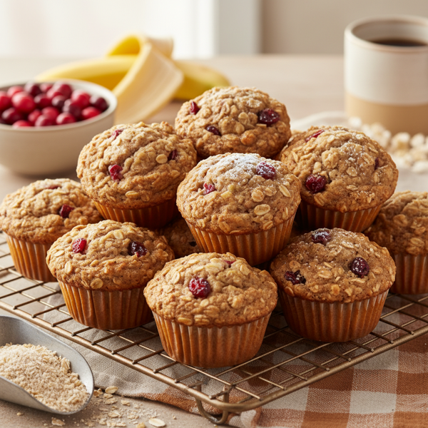 Hearty Banana Cranberry Oat Bran Muffins recipe