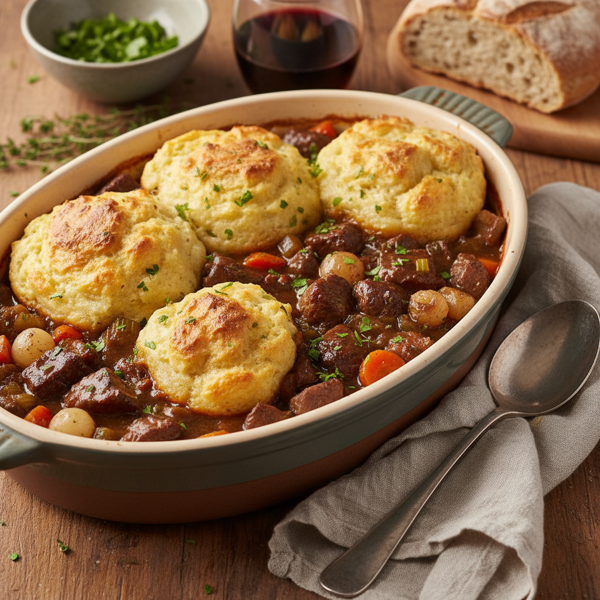 Hearty Beef Casserole with Fluffy Dumplings recipe