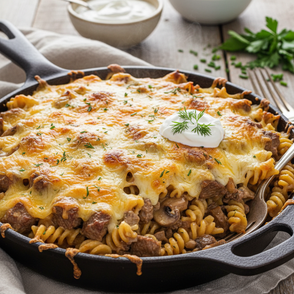 Hearty Beef Stroganoff Bake with Cheese recipe
