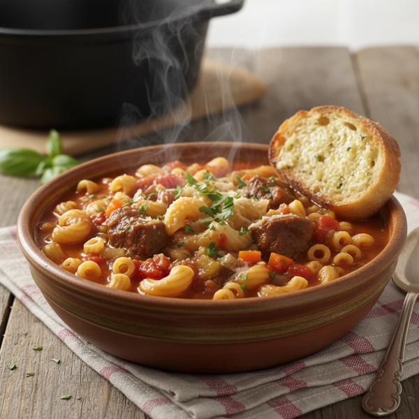 Hearty Beef and Tomato Macaroni Soup recipe