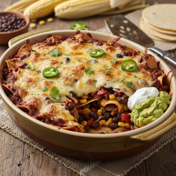 Hearty Black Bean Vegetarian Enchilada Casserole recipe